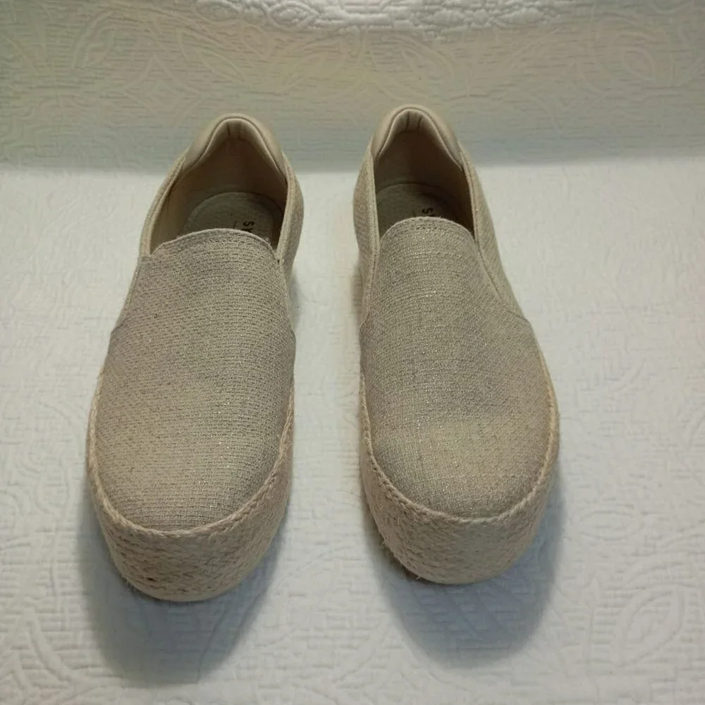Skechers Martha Stewart Women Slip-On Espadrille Platform Shoes Beige Sz 10